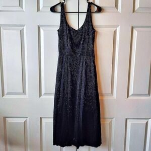 Vintage 80s Talmack Beaded Slip Cocktail Dress Midi Art Deco NYE Talon Zip Small